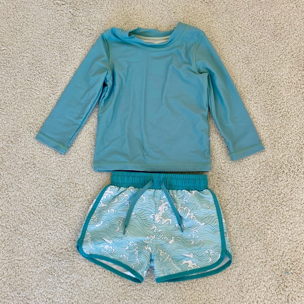 Caden Lane baby swim trunks & rash guard shirt